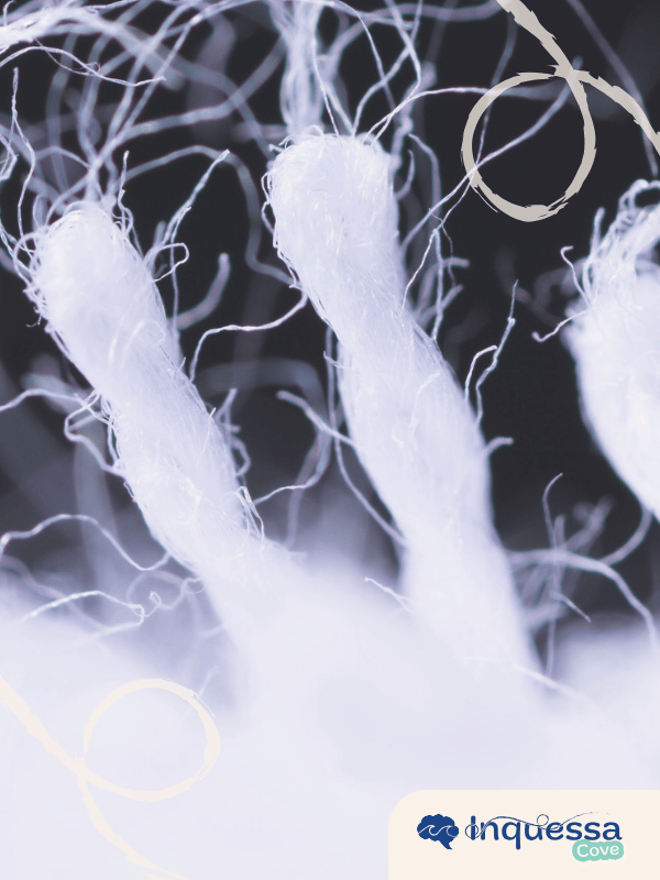 Close-up of loose white synthetic fibers
