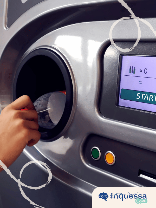 Person placing a plastic bottle into a bottle return machine