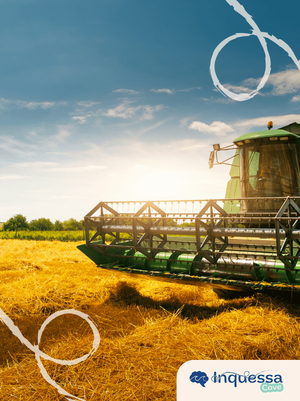 Combine harvester working in a field