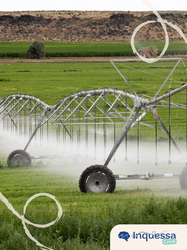 Irrigation system spraying water across a field